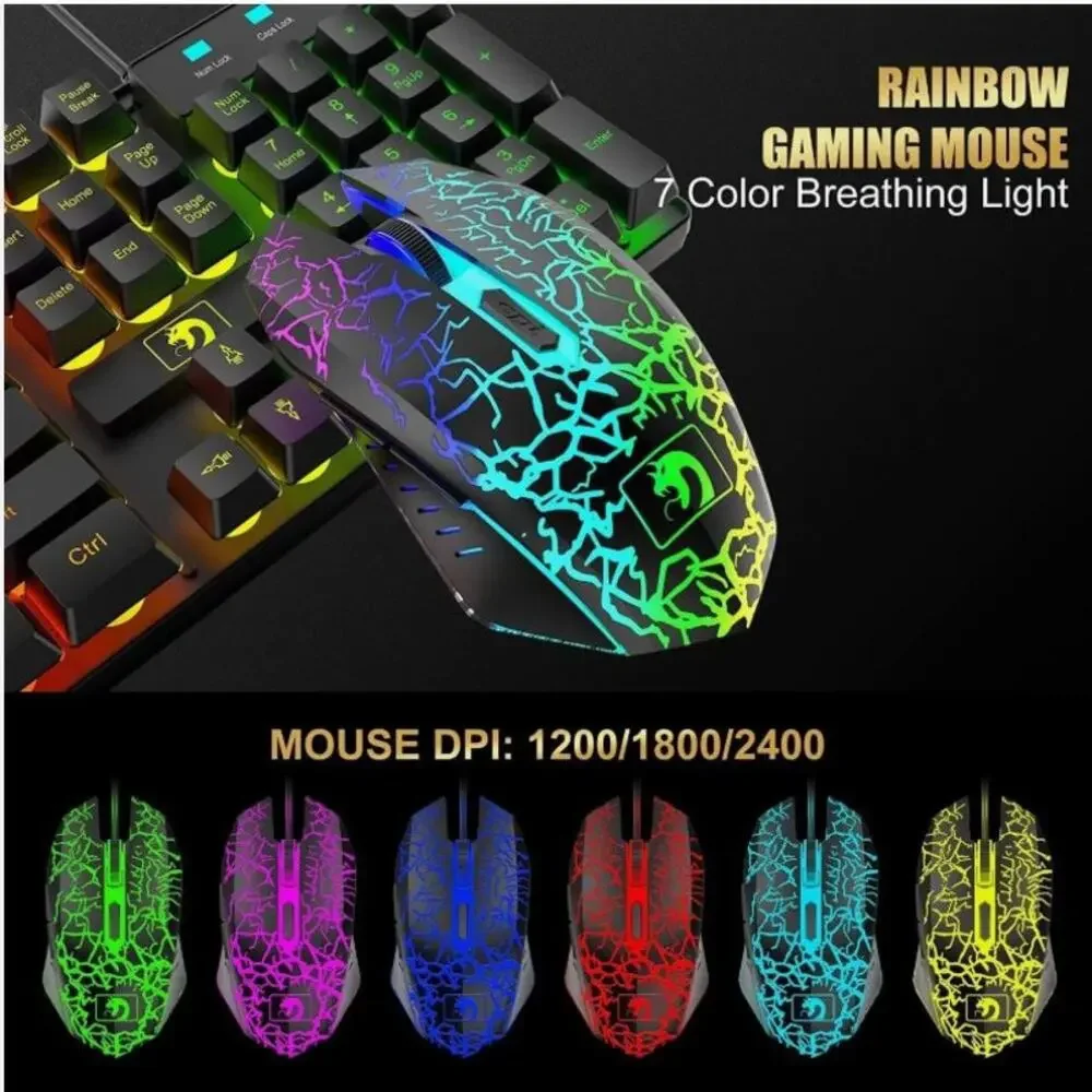MAMBASNAKE T11 Wired Keyboard Combo, Mouse, Headphone& Pad, Rainbow LED Backlit